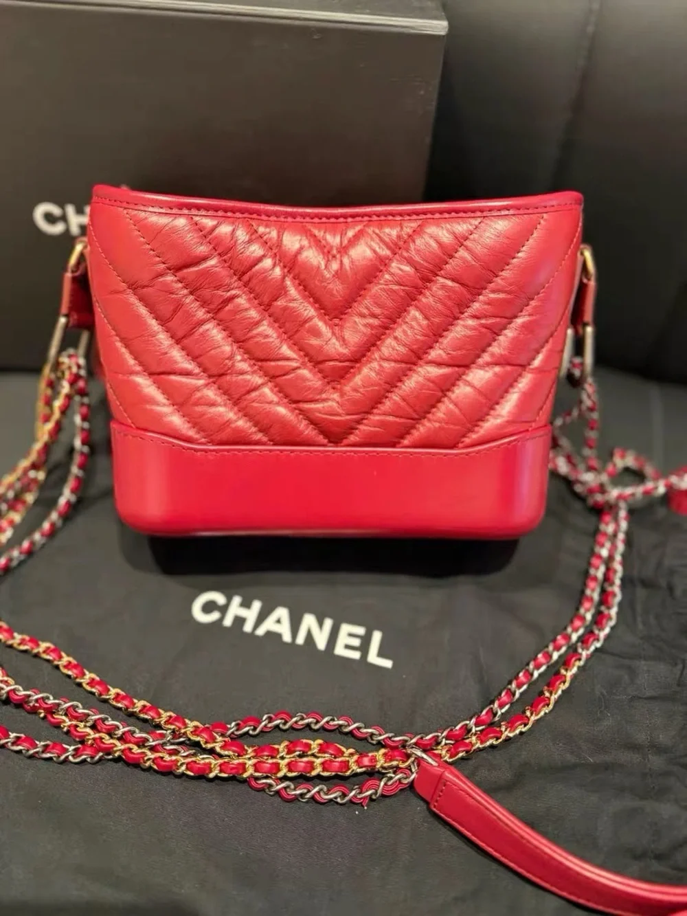 Authentic Chanel Gabrielle Hobo Small, Red
